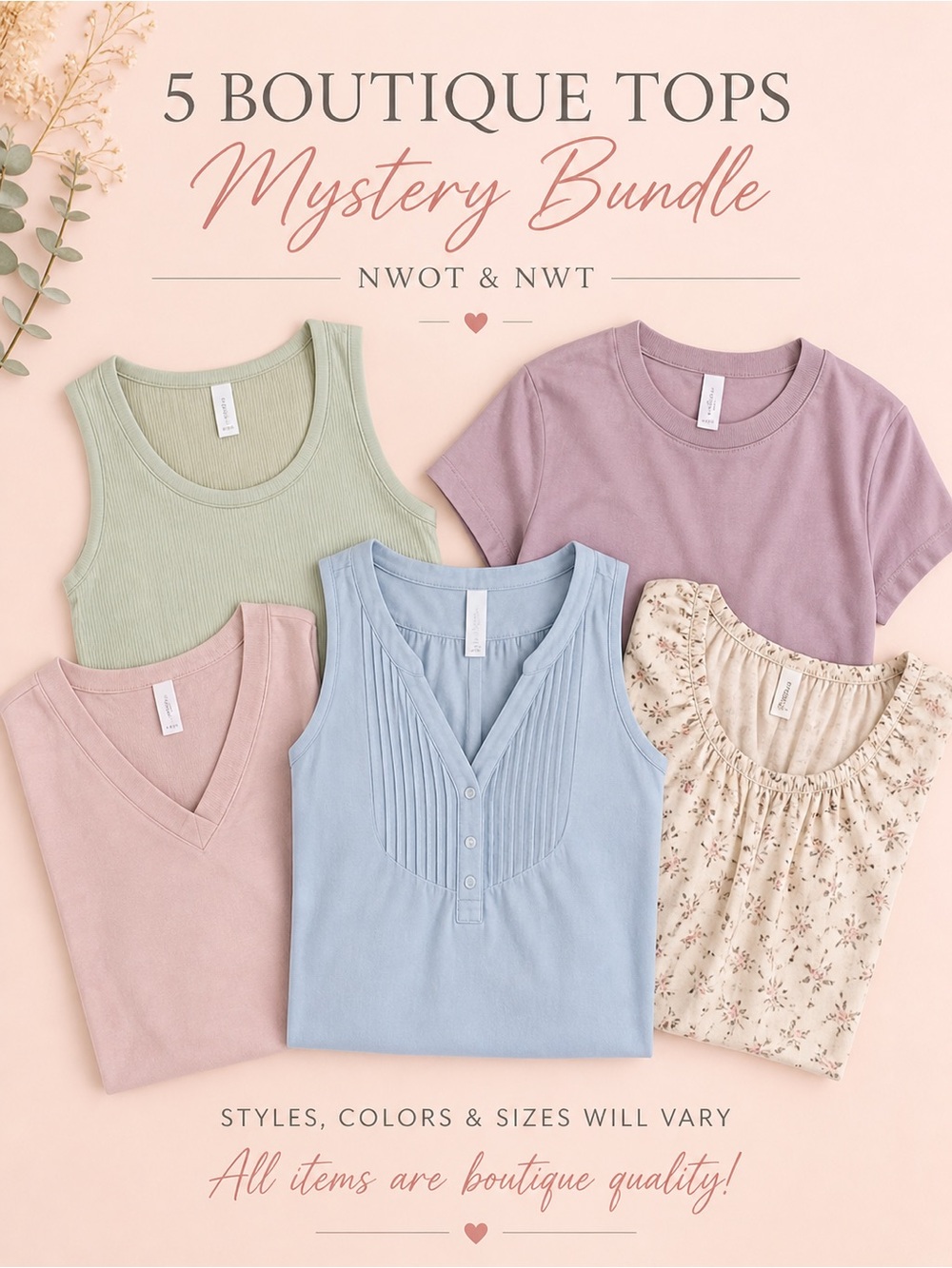 5 Boutique Tops Mystery Bundle NWOT NWT Mixed Styles Reseller Lot Women